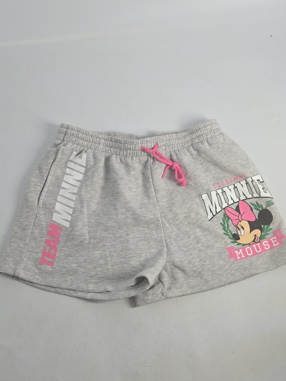 Minnie Mouse Heather Gray Women’s Lounge Shorts with Pink Accents M
